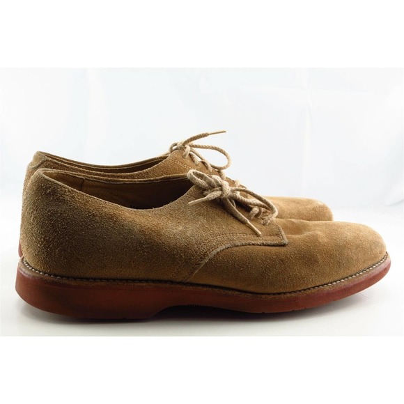 Lands\' End‎ Shoes Sz 8.5 M Almond Toe Brown Derby Oxfords Leather Men